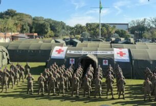 Hospital de Campanha da Marinha durante demonstração de sua estrutura para atendimento em situações de emergência. Crédito: Marinha do Brasil